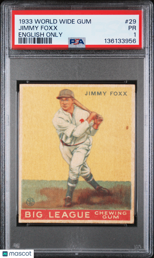1933 World Wide Gum Jimmy Foxx #29 English Only PSA 1