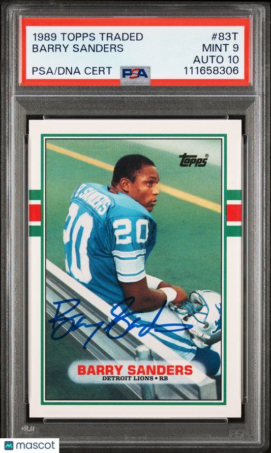 1989 Topps Traded Barry Sanders #83T PSA 9 Auto 10