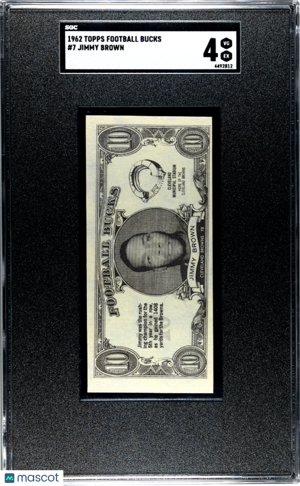 1962 Topps Football Bucks Jimmy Brown #7 SGC 4