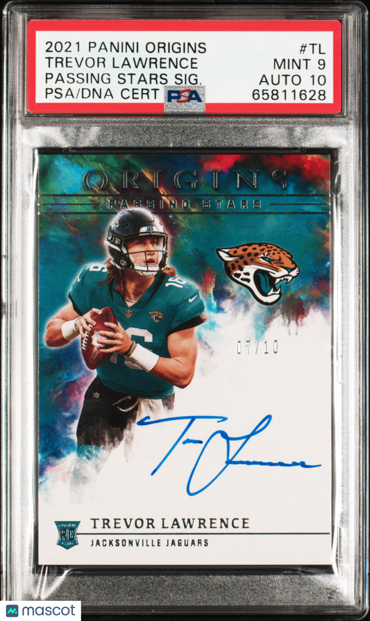 2021 Panini Origins Passing Stars Trevor Lawrence #TL SIG. 07/10 PSA 9 Auto 10