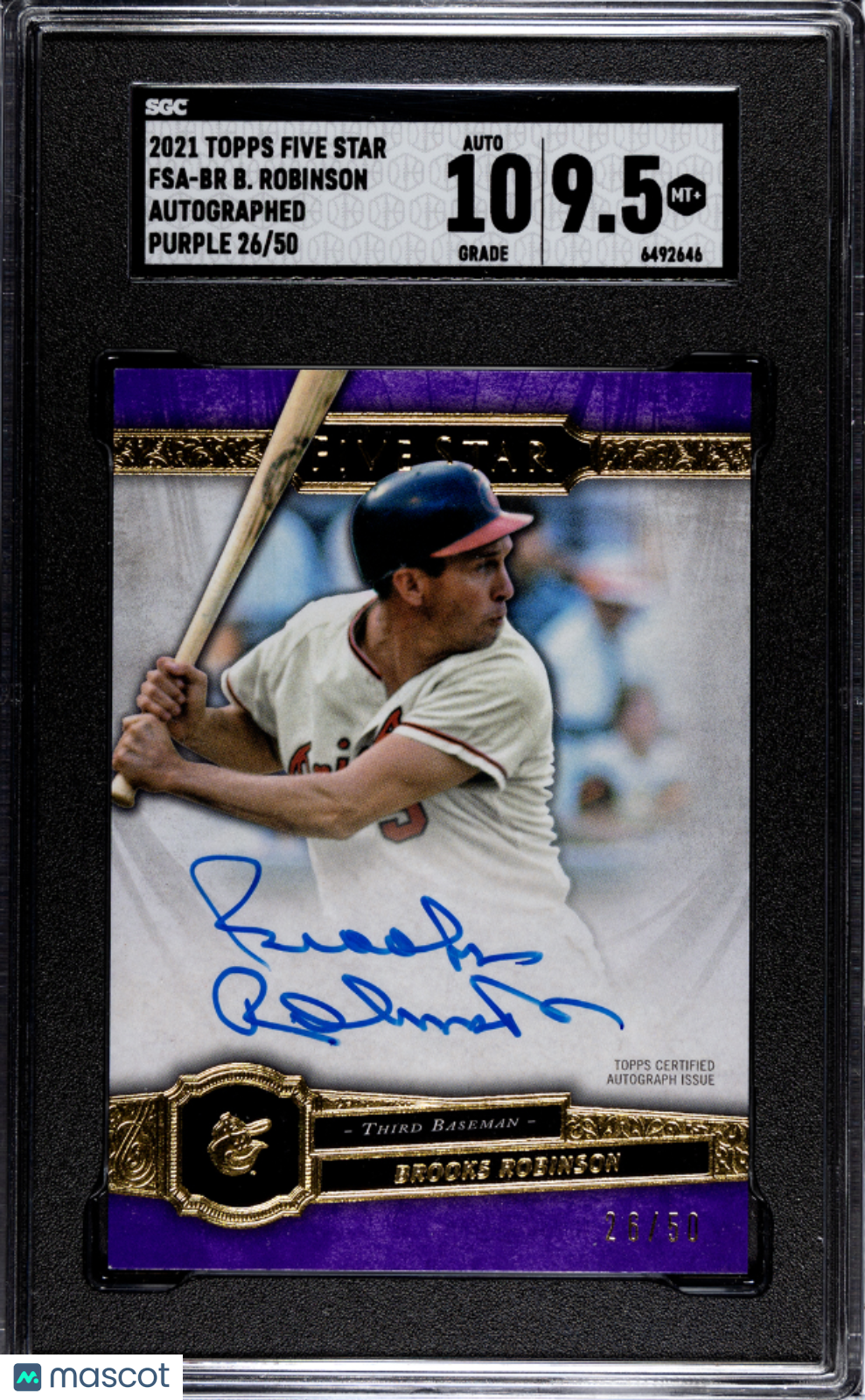 2021 Topps Five Star Brooks Robinson #FSA-BR Autograph Purple 50 SGC 9.5 Auto 10