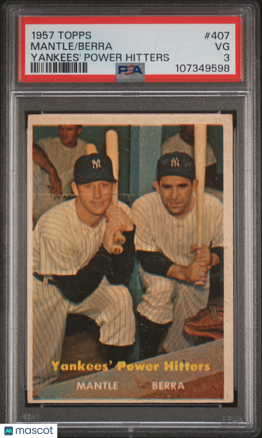 1957 Topps Berra Mantle #407 Yankees' Power Hitters PSA 3