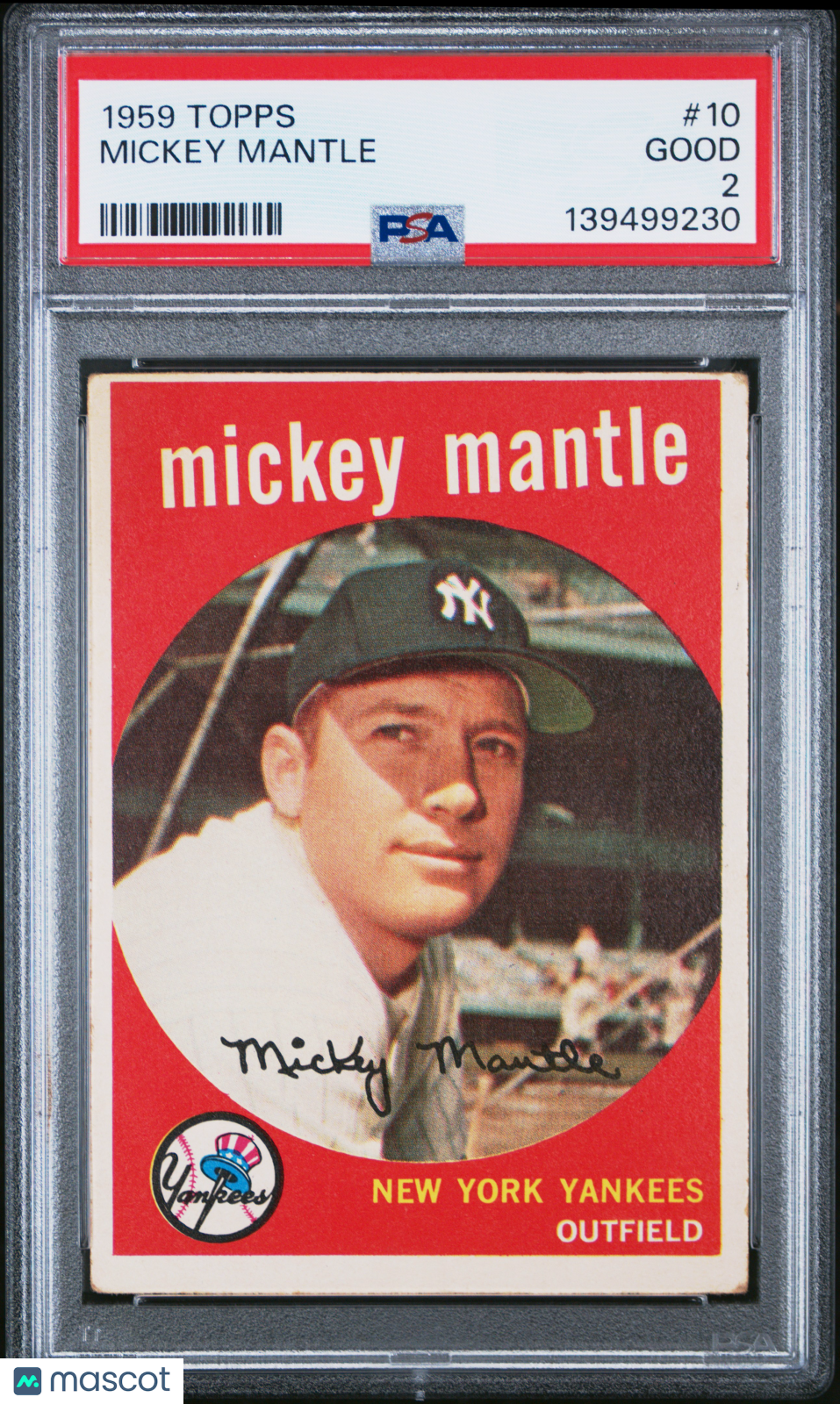 1959 Topps Mickey Mantle #10 PSA 2
