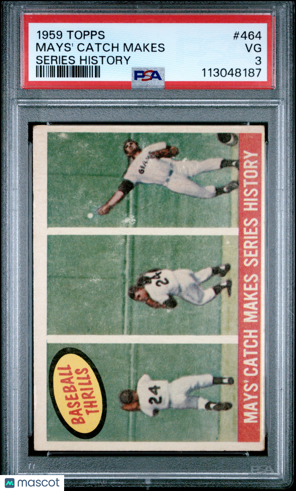 1959 Topps Mays' Catch Makes #464 Series History PSA 3