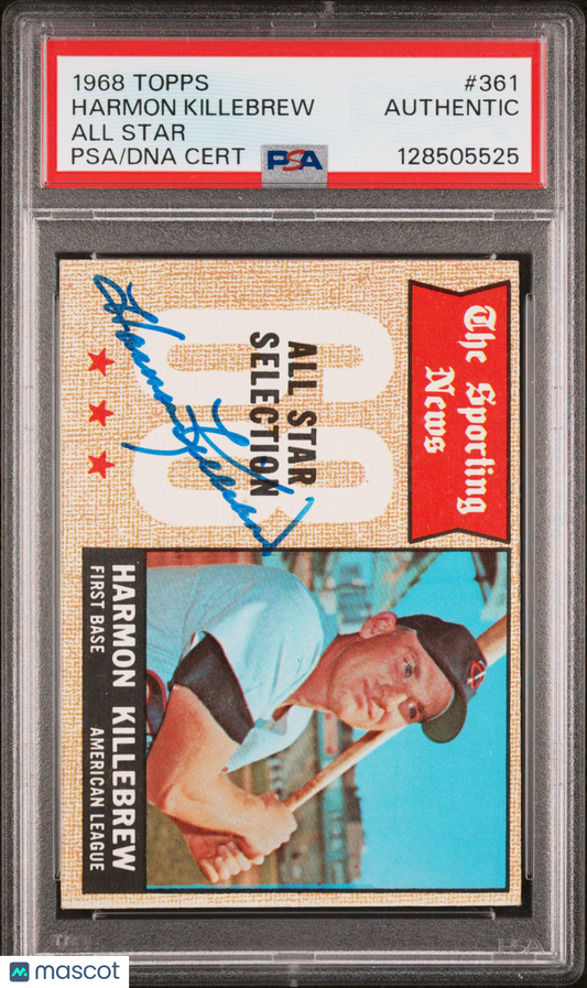 1968 Topps Harmon Killebrew #361 All Star PSA A Auto A