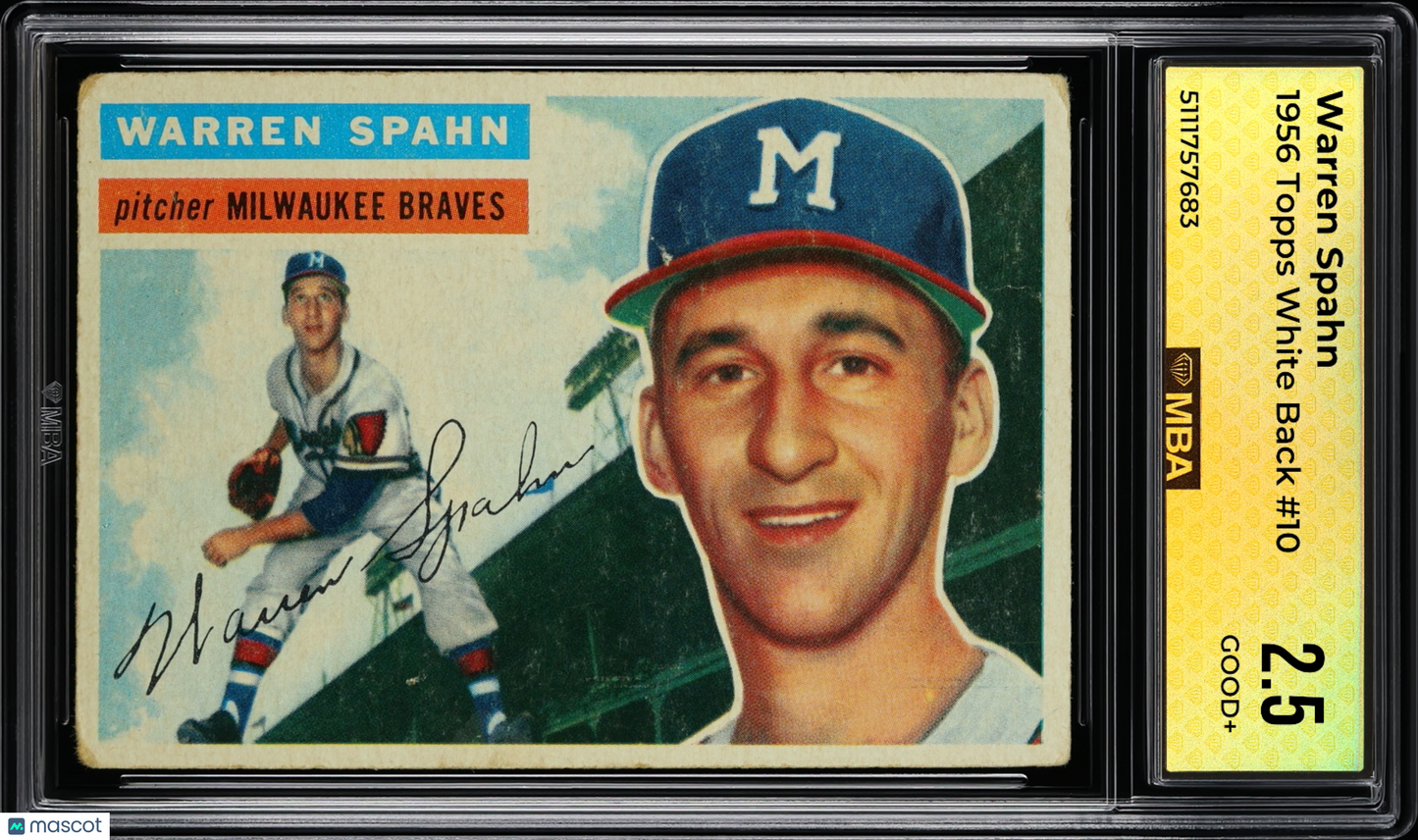 1956 Topps Warren Spahn #10 White back MBA 2.5