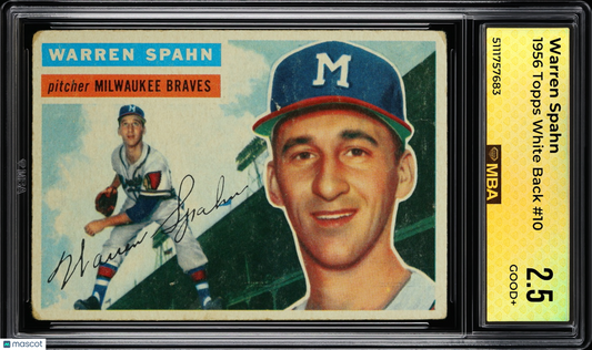 1956 Topps Warren Spahn #10 White back MBA 2.5