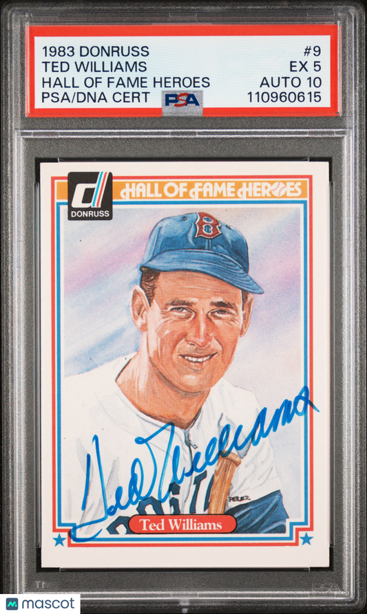 1983 Donruss Hall Of Fame Heroes Ted Williams #9 PSA 5 Auto 10