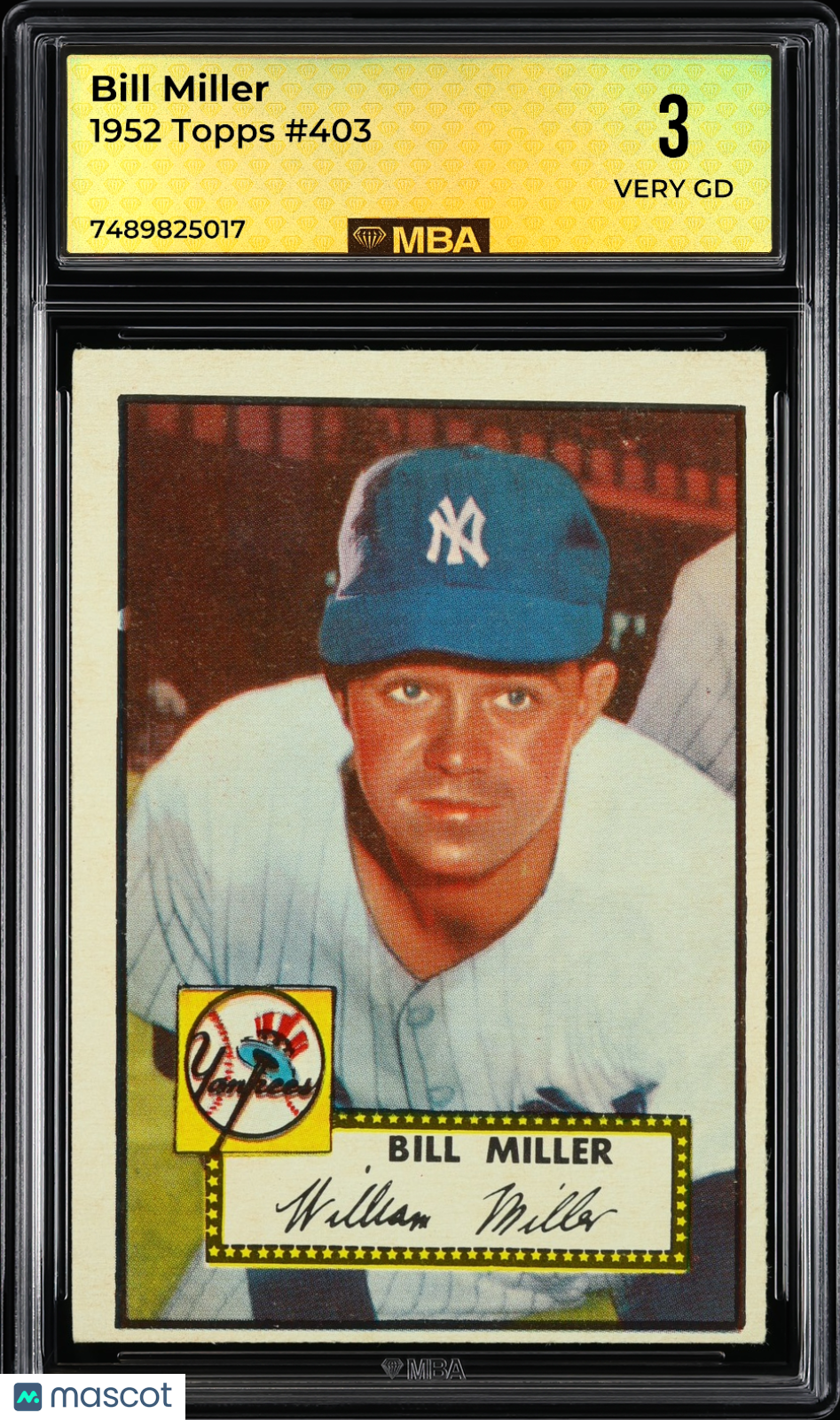 1952 Topps Bill Miller #403 MBA 3