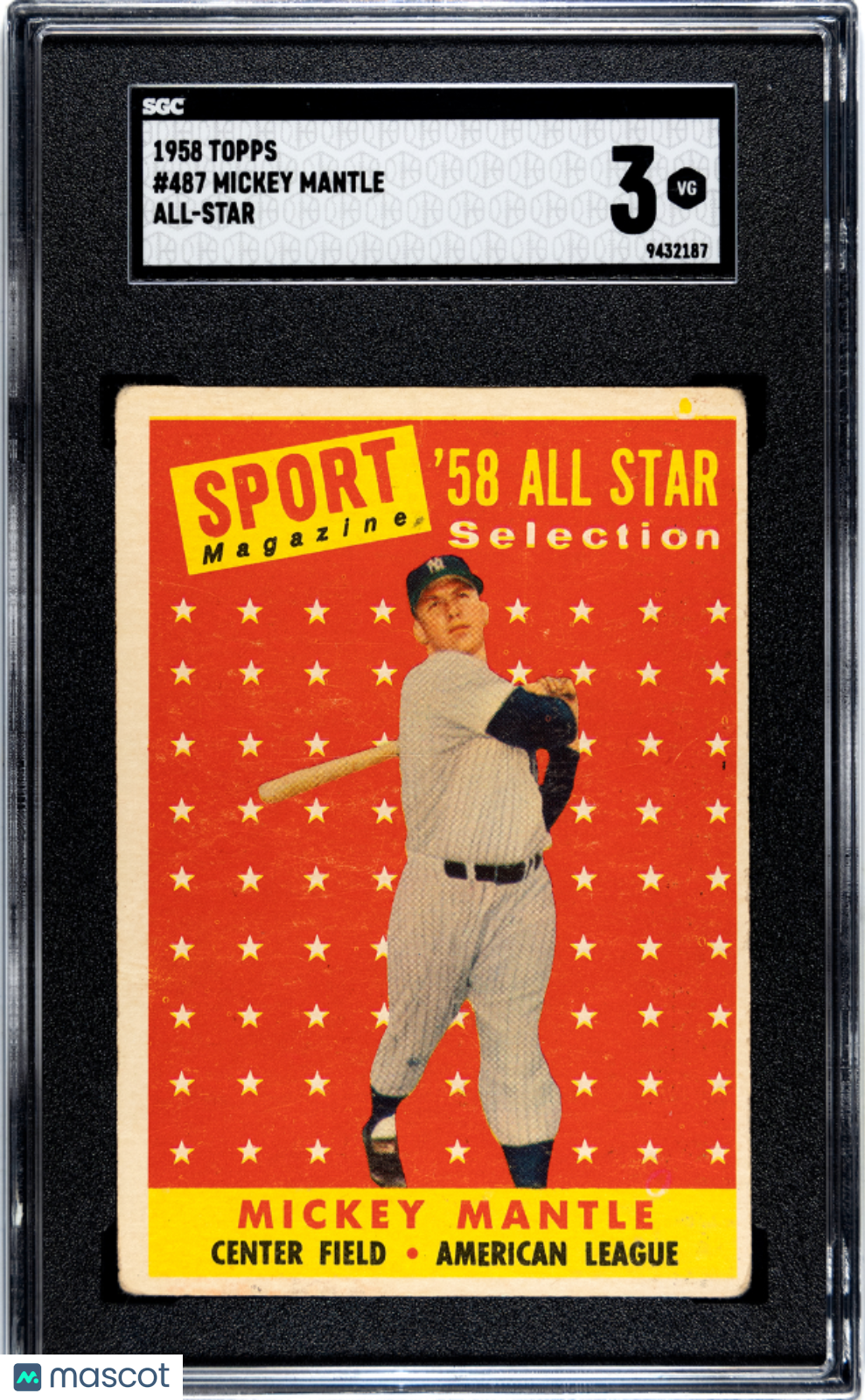 1958 Topps Mickey Mantle #487 All Star SGC 3
