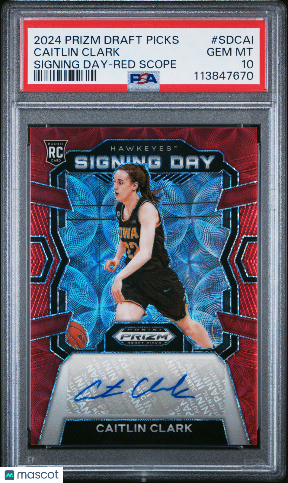 2024 Panini Prizm Draft Picks Signing Day Caitlin Clark #SDCAI Red Scope PSA 10