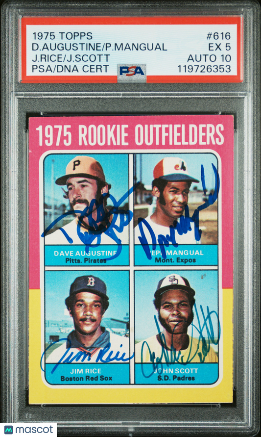 1975 Topps Rookie Outfielders #616 J. Rice J. Scott PSA 5 Auto 10