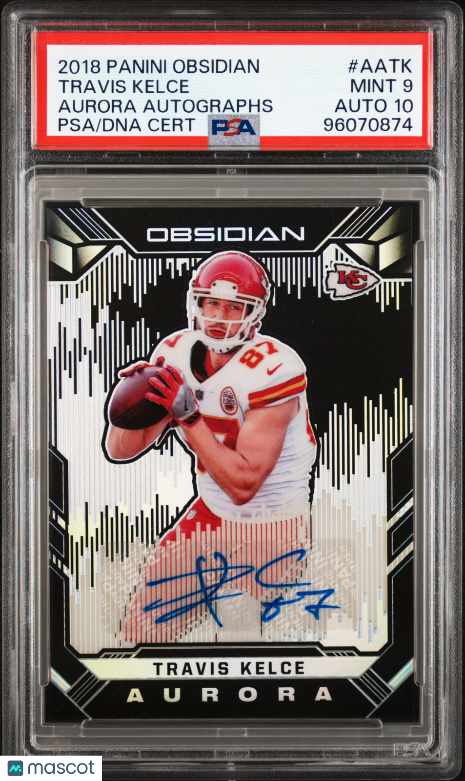 2018 Panini Obsidian Aurora Autographs Travis Kelce #AATK PSA 9 Auto 10