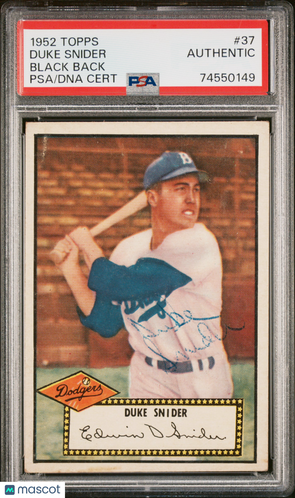 1952 Topps Duke Snider #37 Black Back PSA A Auto A
