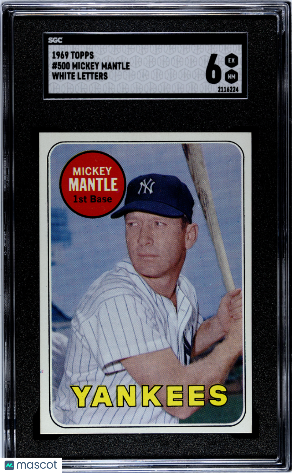 1969 Topps Mickey Mantle #500 White Letters SGC 6