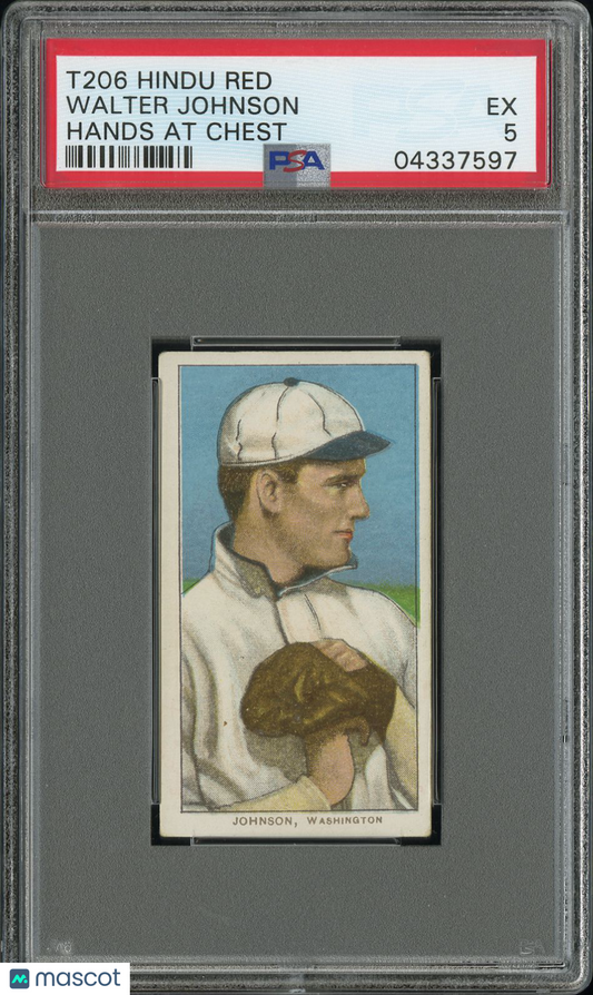 1909-11 T206 Hindu Red Walter Johnson Hands At Chest PSA 5