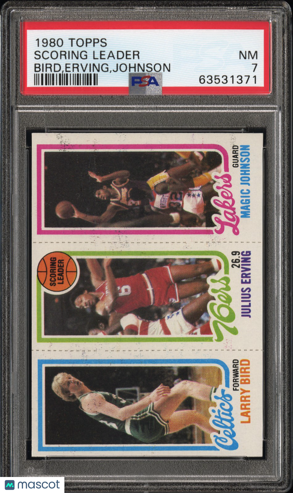 1980 Topps Scoring Leader Bird,Erving,Johnson PSA 7