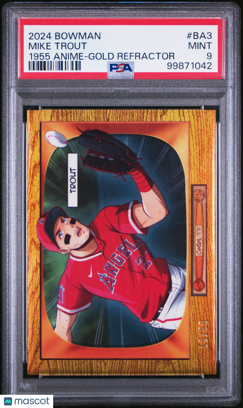 2024 Bowman 1955 Bowman Anime Mike Trout #BA3 Gold Refractor PSA 9 18/50