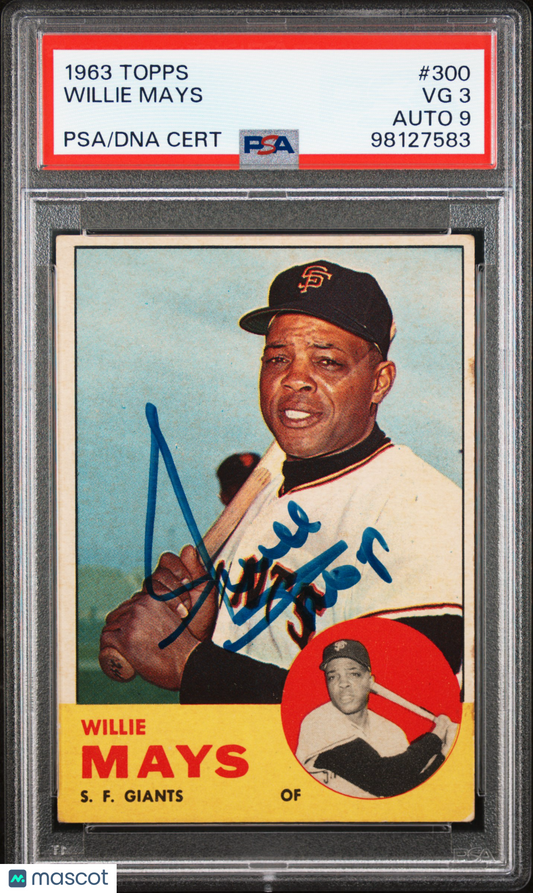 1963 Topps Willie Mays #300 PSA 3 Auto 9