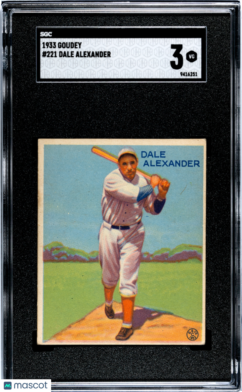 1933 Goudey Dale Alexander #221 SGC 3