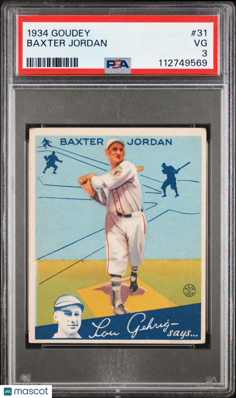 1934 Goudey Baxter Jordan #31 PSA 3
