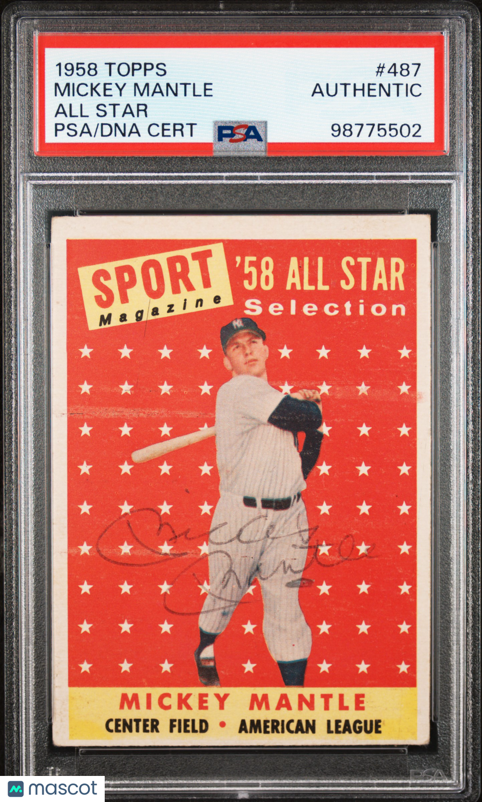 1958 Topps Mickey Mantle #487 All Star PSA A Auto A