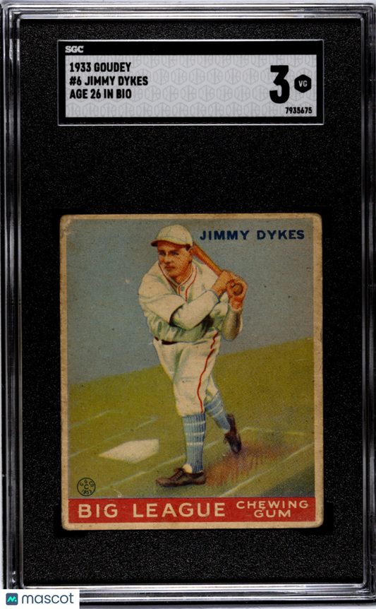 1933 Goudey Jimmy Dykes #6 Age 26 In Bio SGC 3