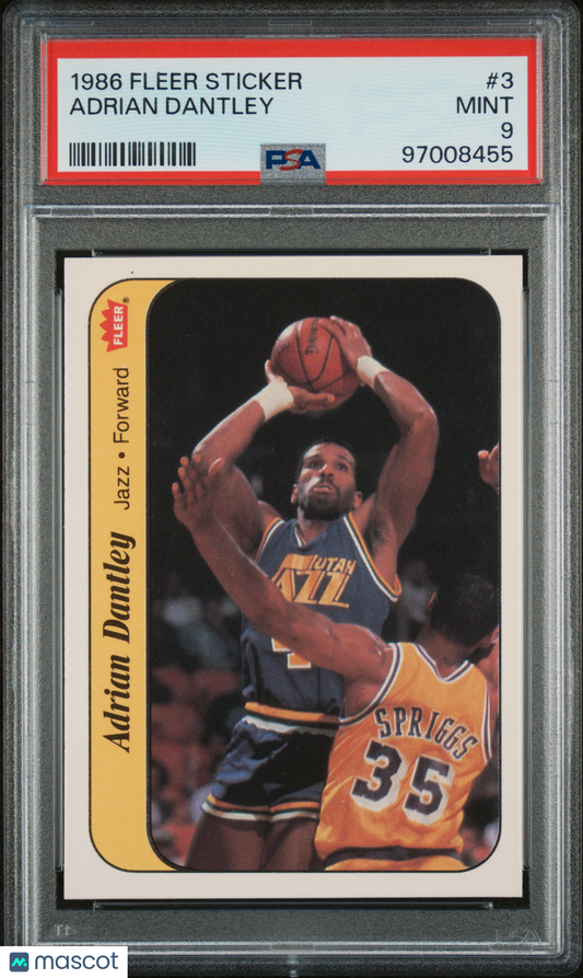 1986 Fleer Sticker Adrian Dantley #3 PSA 9
