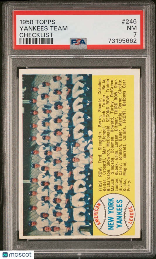 1958 Topps Yankees Team #246 Checklist PSA 7