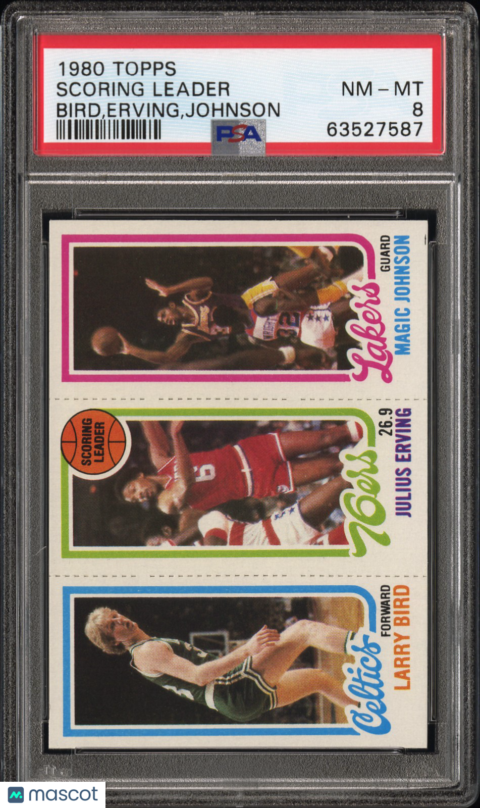 1980 Topps Scoring Leader Bird,Erving,Johnson PSA 8
