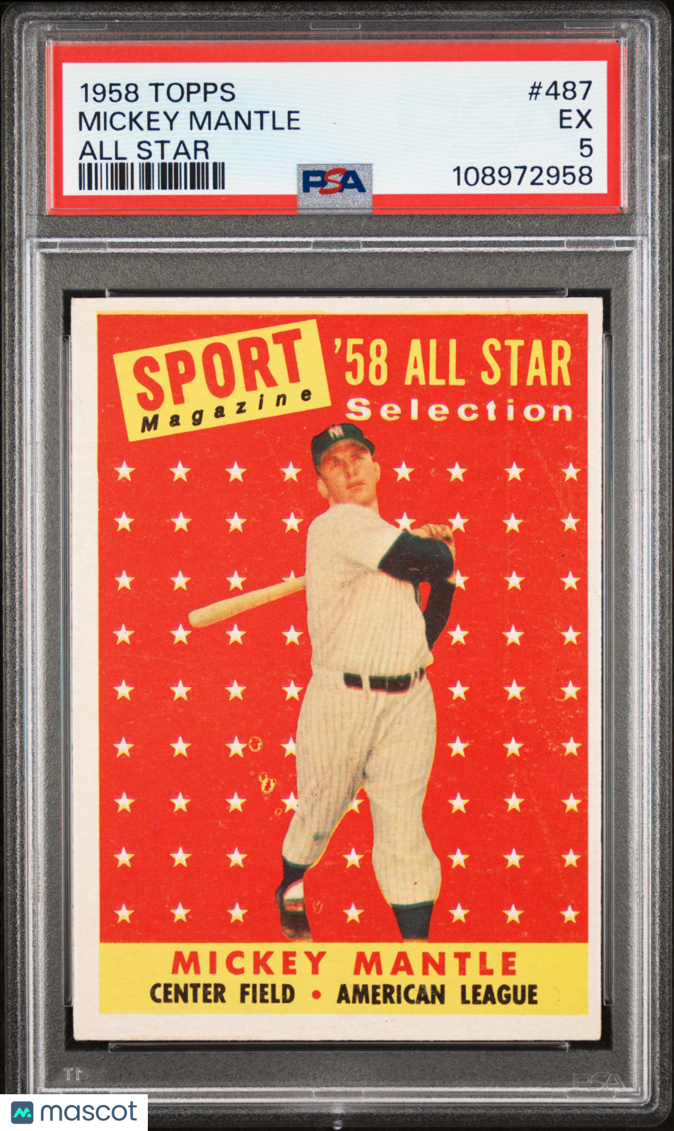 1958 Topps Mickey Mantle #487 All Star PSA 5
