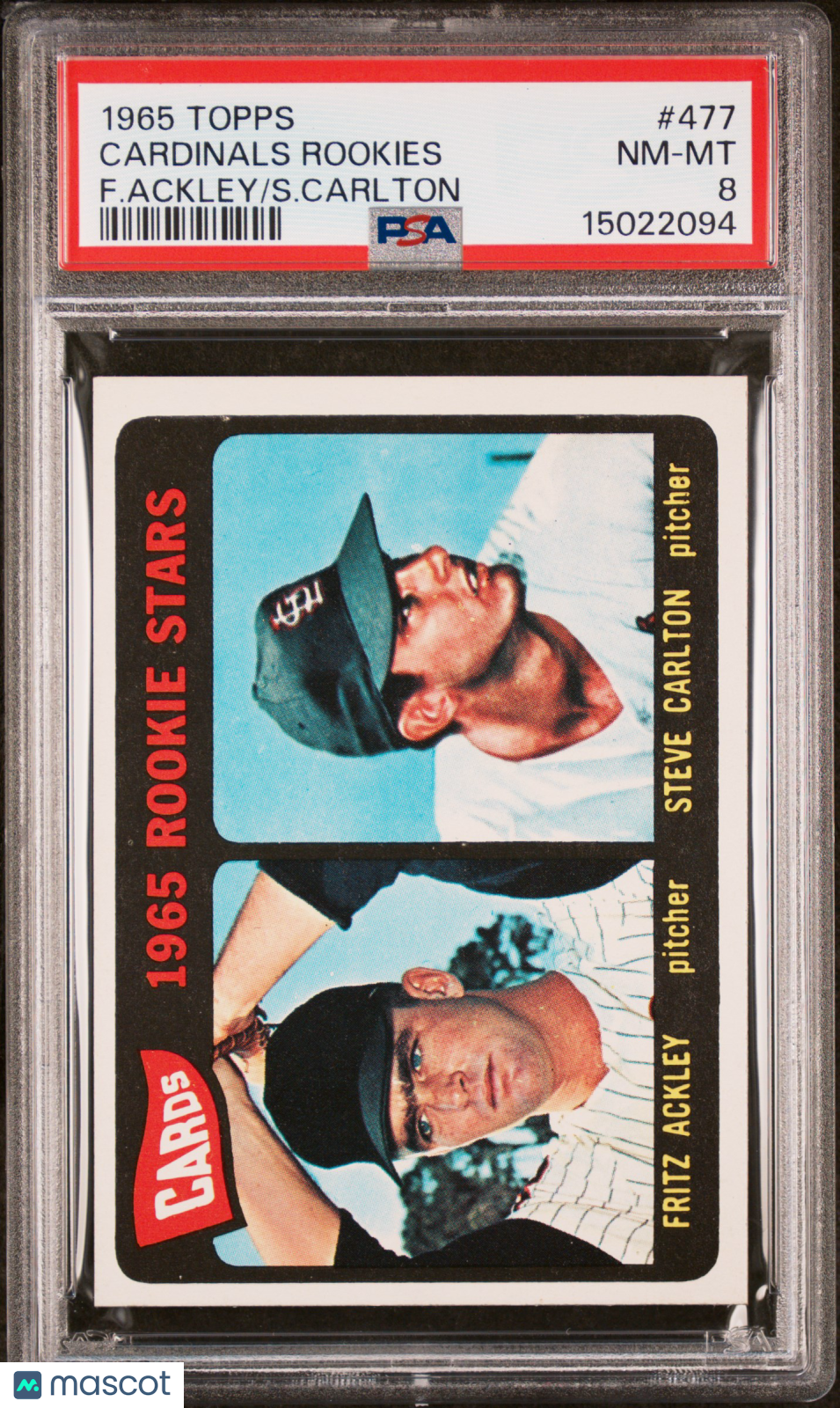 1965 Topps Cardinals Rookies #477 F. Ackley S. Carlton PSA 8