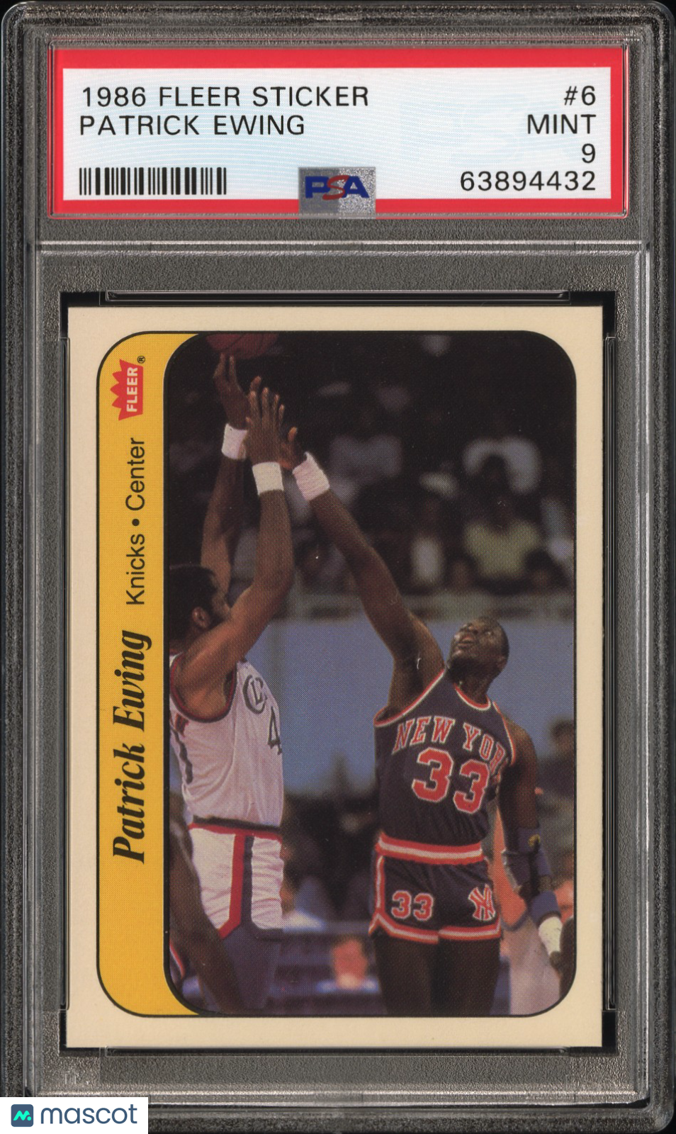 1986 Fleer Sticker Patrick Ewing #6 PSA 9