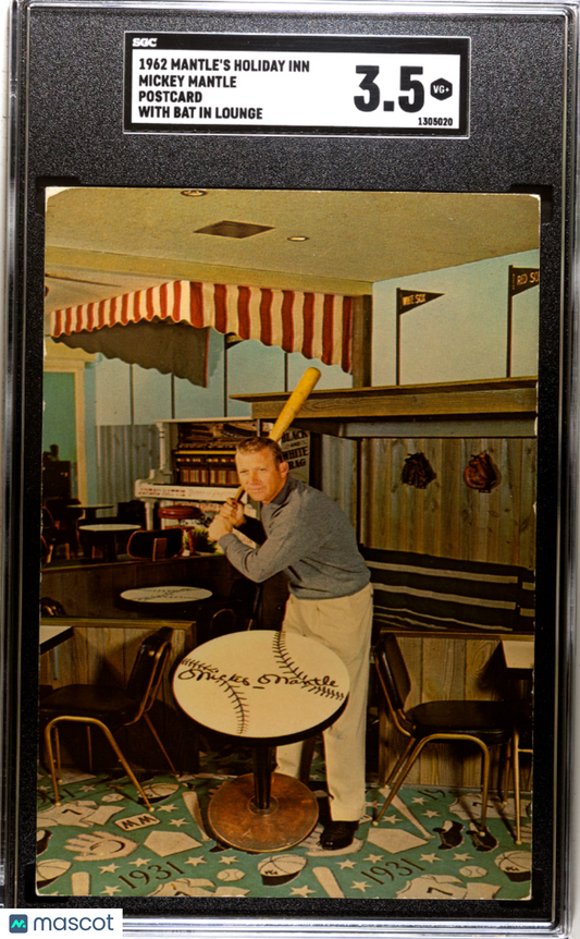 1962 Mantle's Holiday Inn Mickey Mantle Postcard With Bat Lounge SGC 3.5