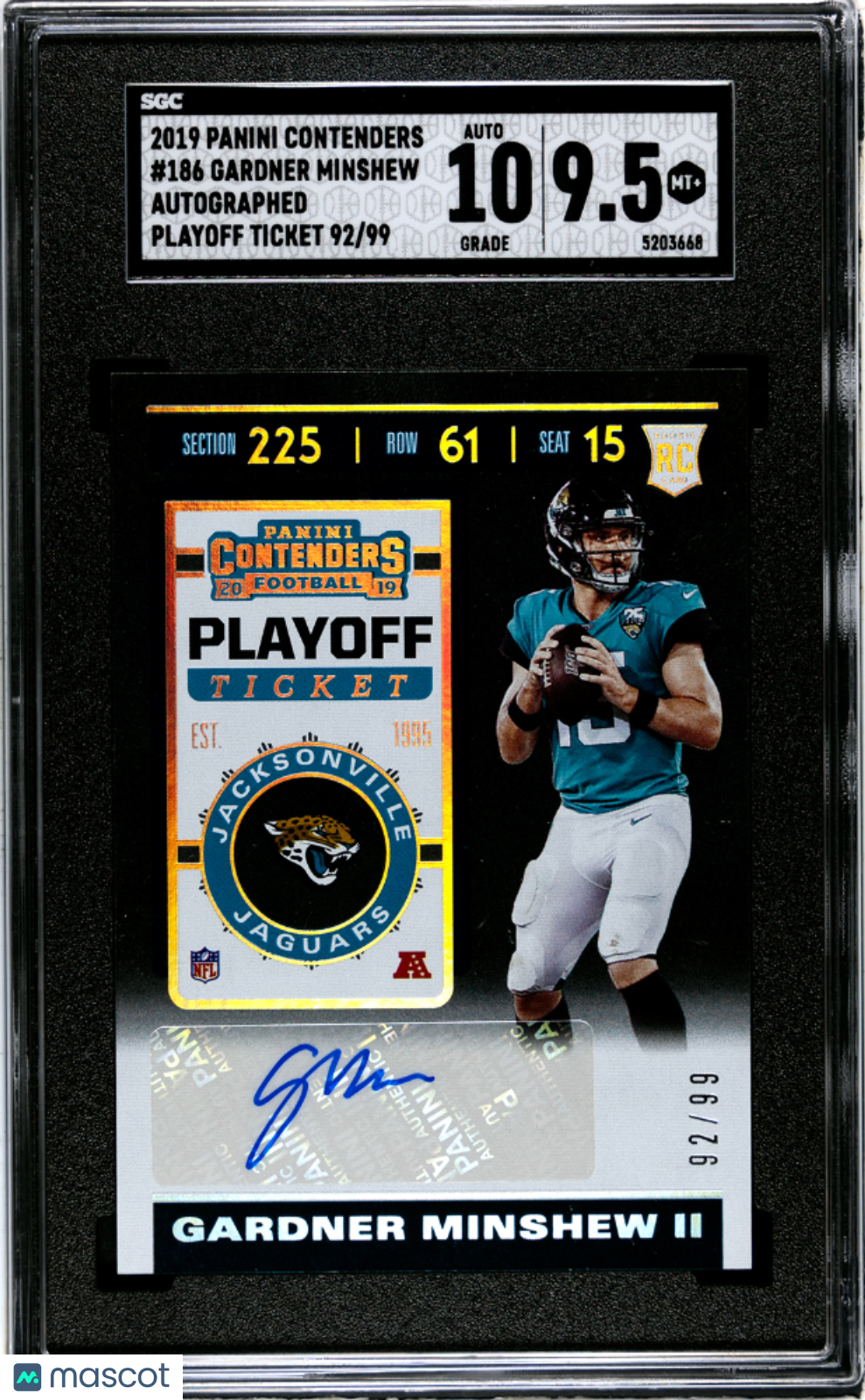 2019 Panini Contenders Gardner Minshew #186 SGC 9.5 Auto 10
