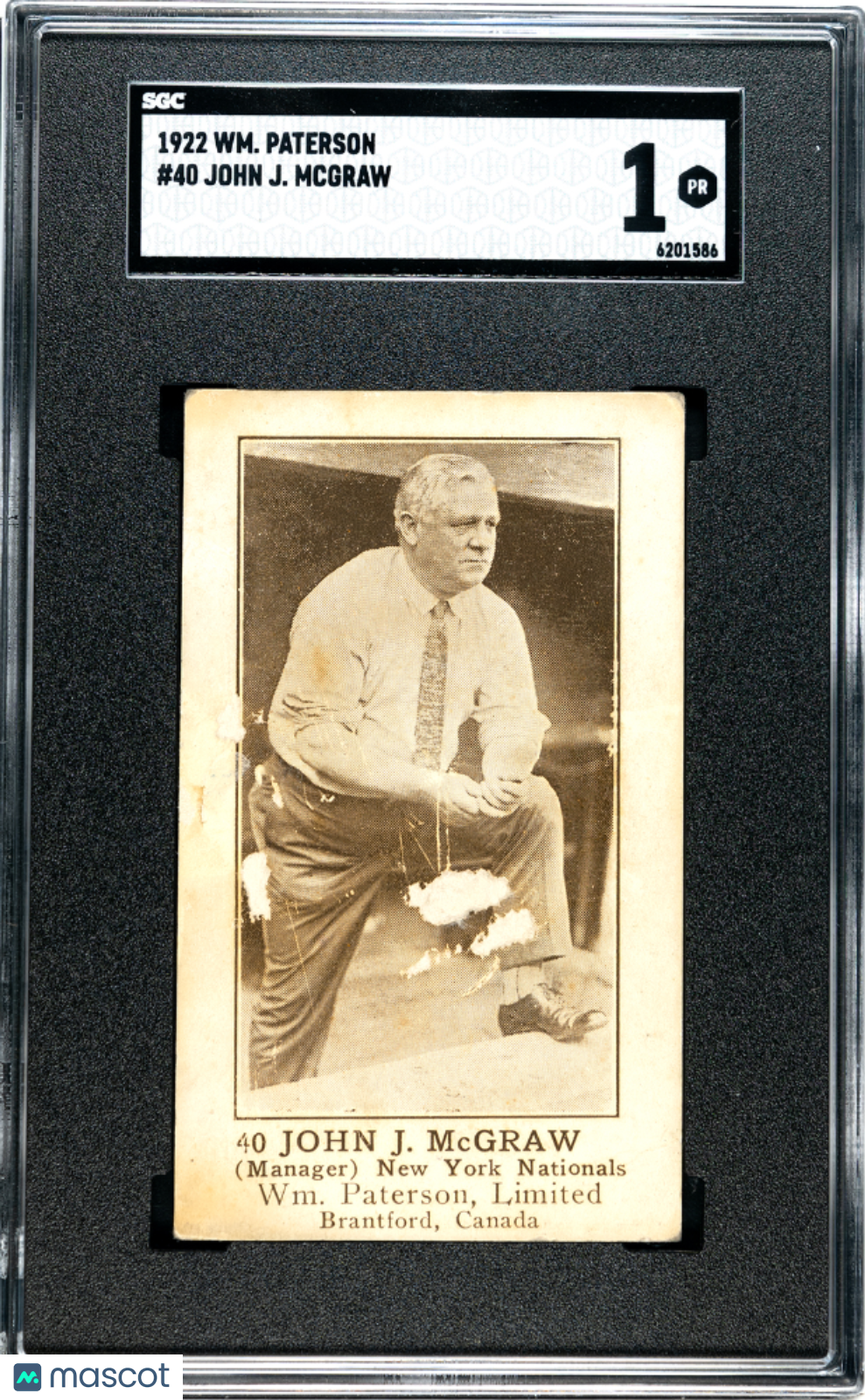 1922 Wm. Paterson John J. Mcgraw #40 SGC 1