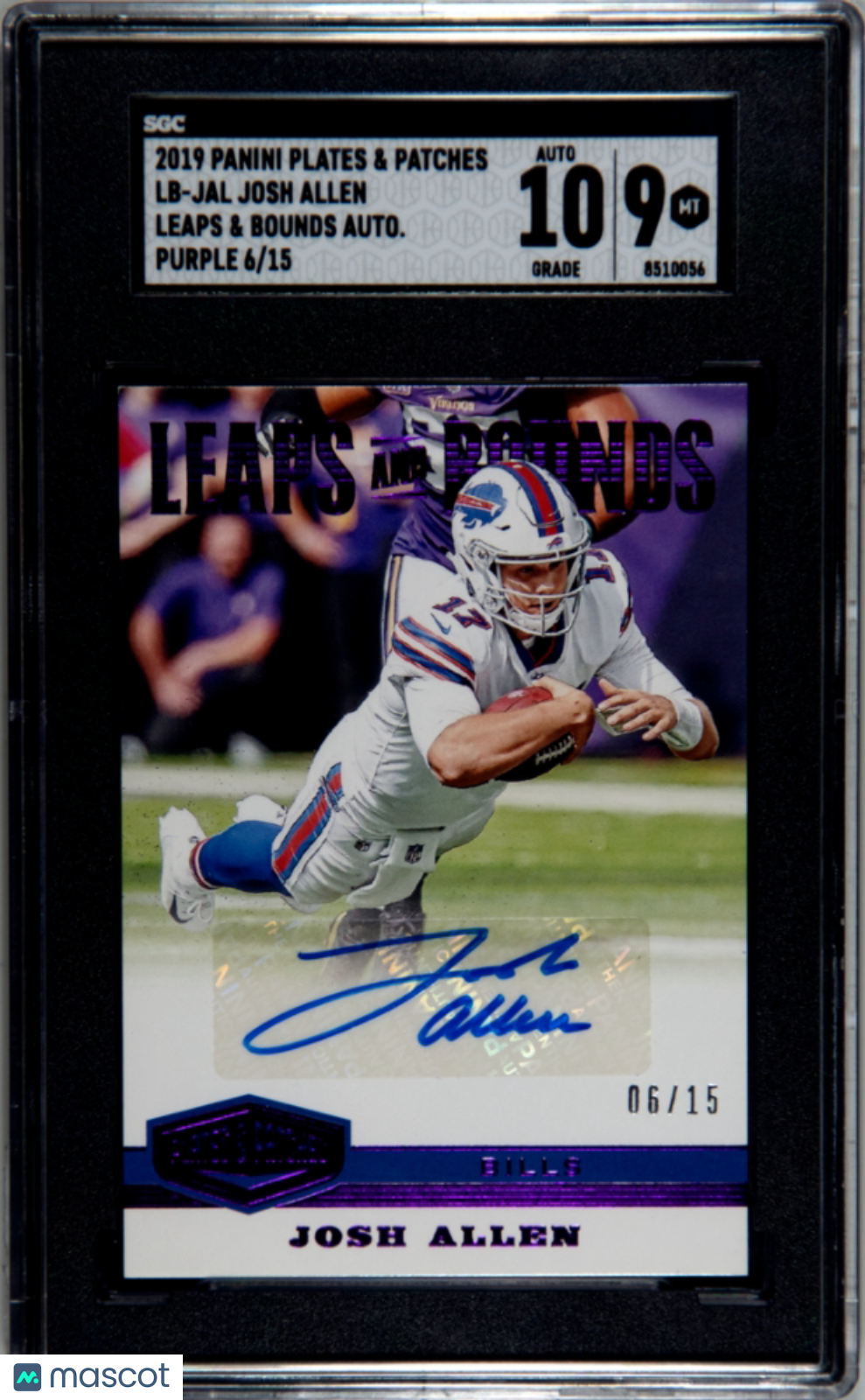 2019 Panini Plates & Patches Josh Allen #LB-JAL Leaps Bound Purple SGC 9 Auto 10