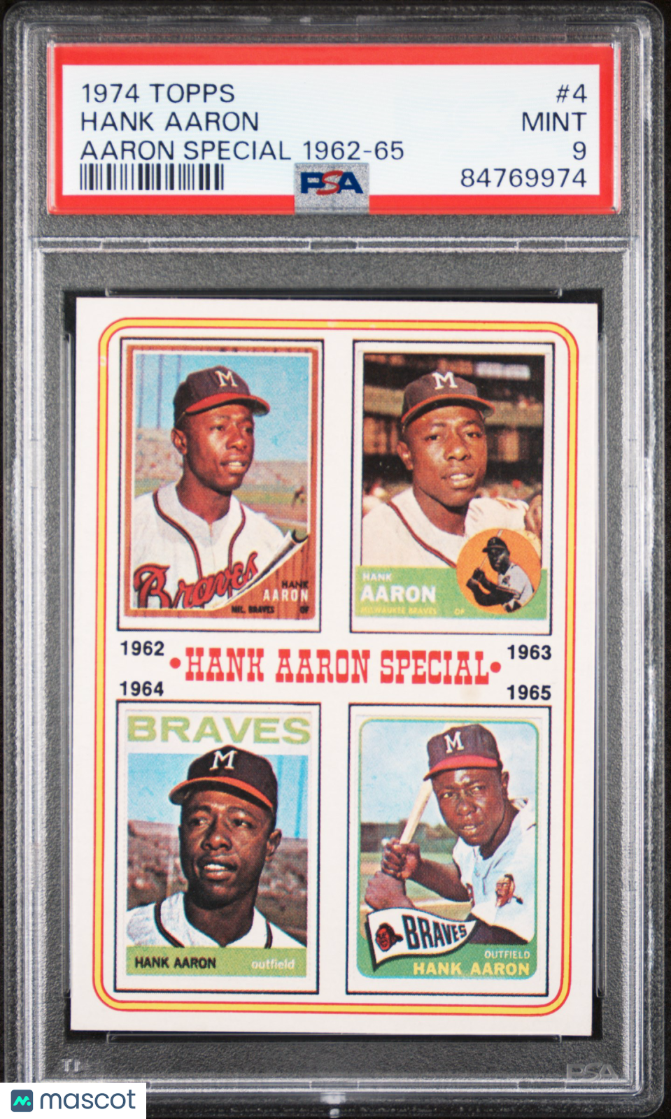 1974 Topps Hank Aaron #4 Aaron Special 1962 65 PSA 9