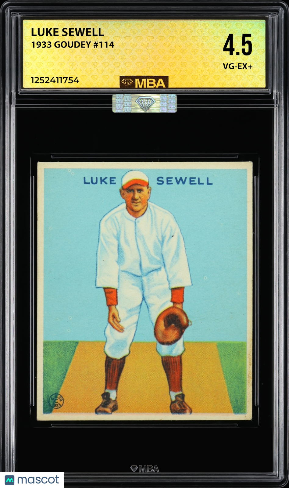 1933 Goudey Luke Sewell #114 MBA 4.5 MBA Silver
