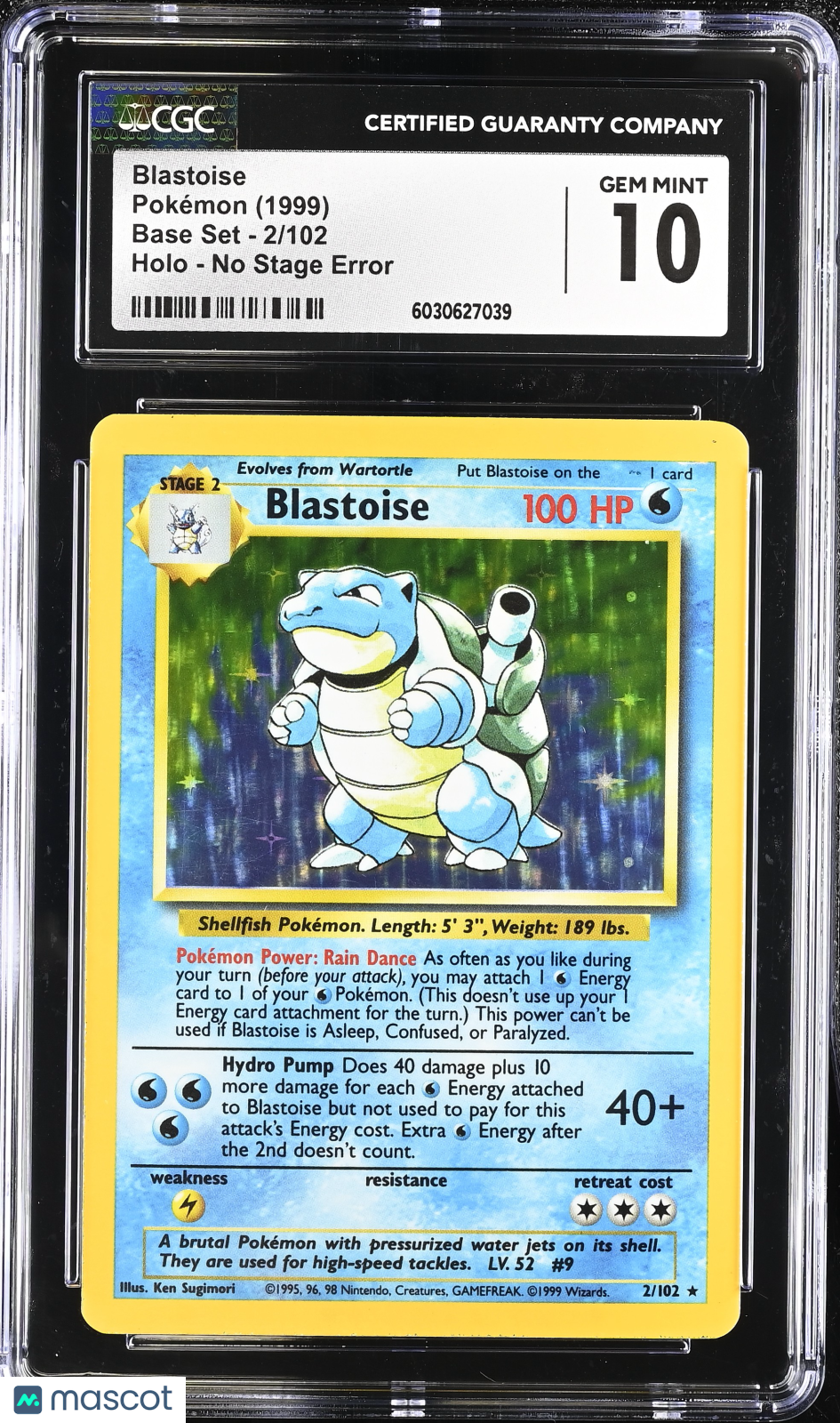 1999 Pokemon Base Set Blastoise Holo CGC 10 #2/102