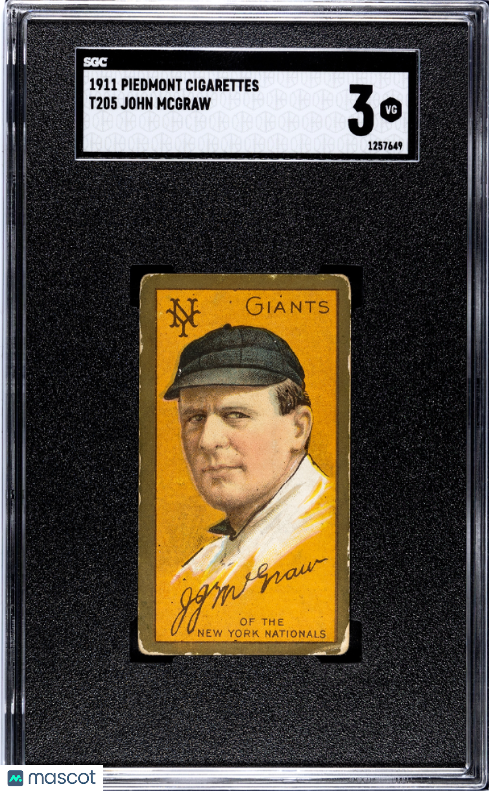 1911 Piedmont Cigarettes (T205) John Mcgraw SGC 3