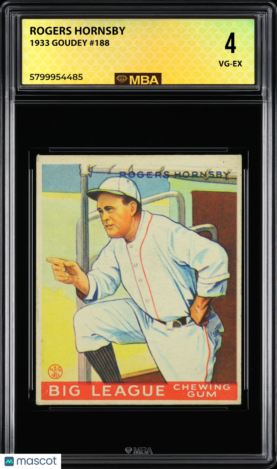 1933 Goudey Rogers Hornsby #188 MBA 4