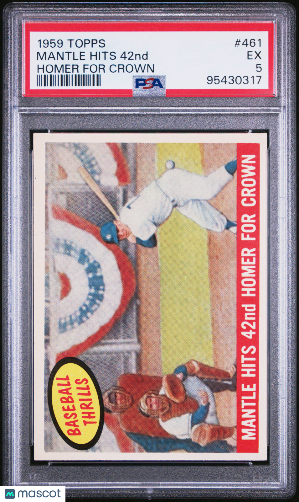 1959 Topps Mantle Hits 42nd #461 Homer For Crown PSA 5