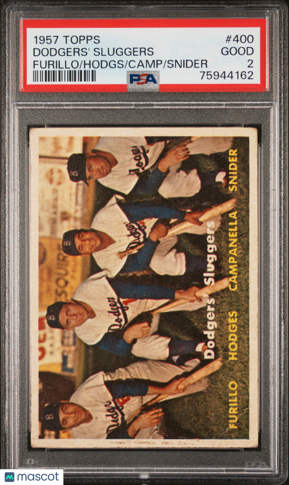 1957 Topps Dodgers' Sluggers #400 Furillo Hodgs Camp Snider PSA 2
