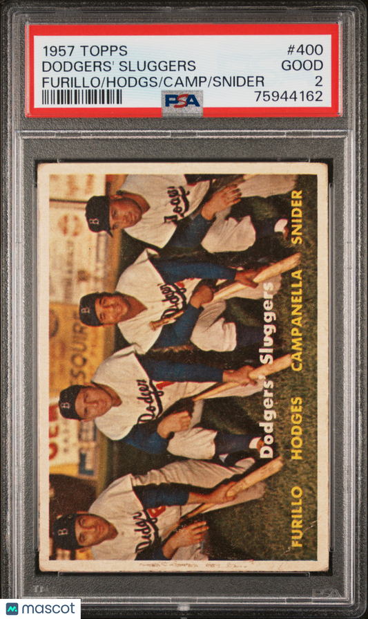 1957 Topps Dodgers' Sluggers #400 Furillo Hodgs Camp Snider PSA 2