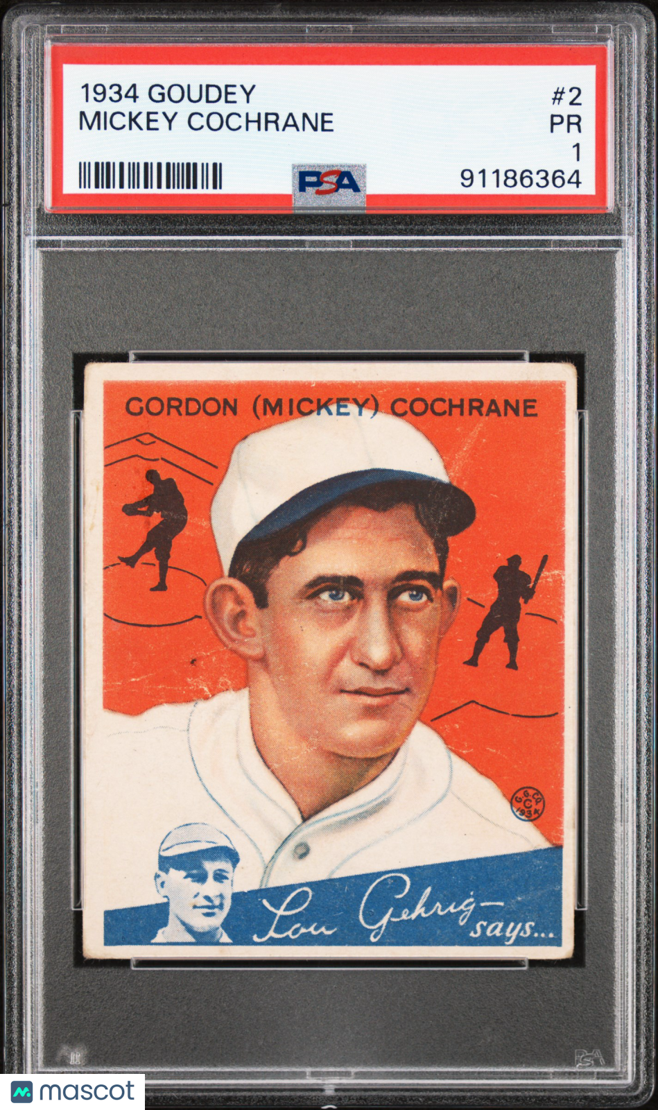 1934 Goudey Mickey Cochrane #2 PSA 1