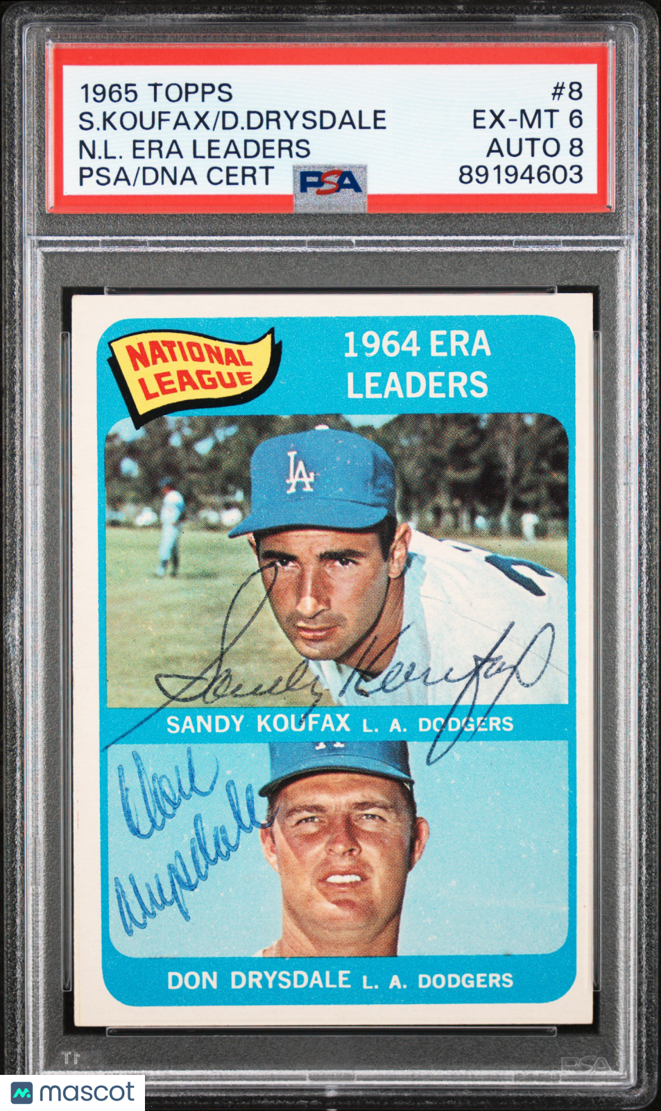 1965 Topps N. L. Era Leaders #8 N. L. Era Leaders PSA 6 Auto 8