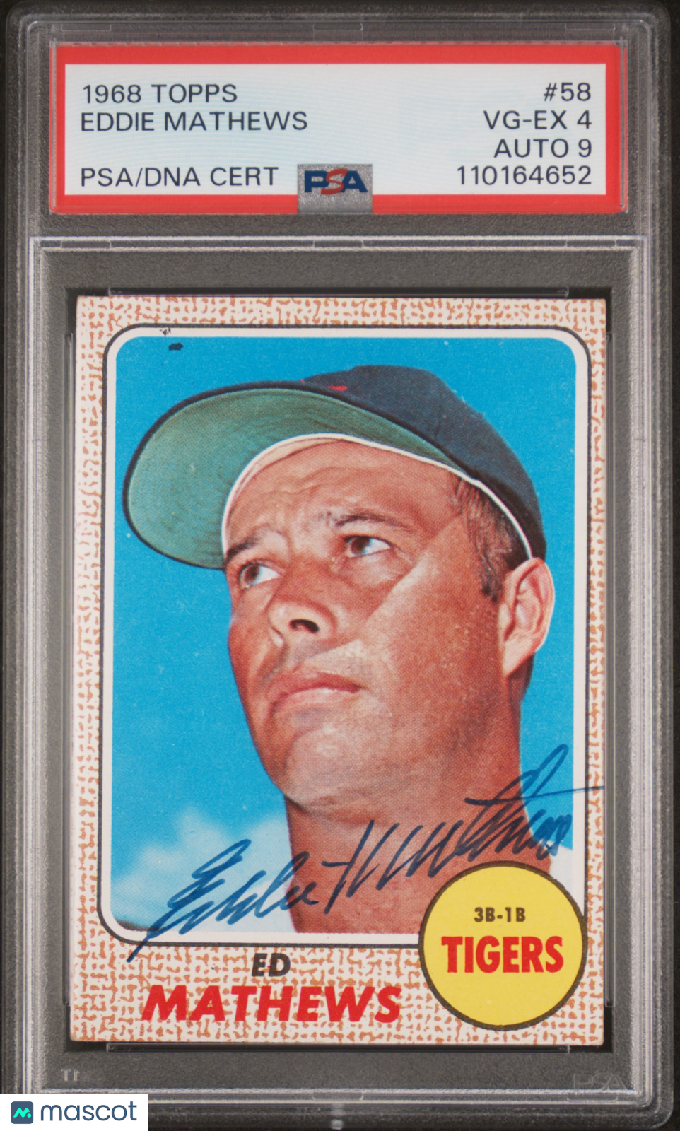 1968 Topps Eddie Mathews #58 PSA 4 Auto 9