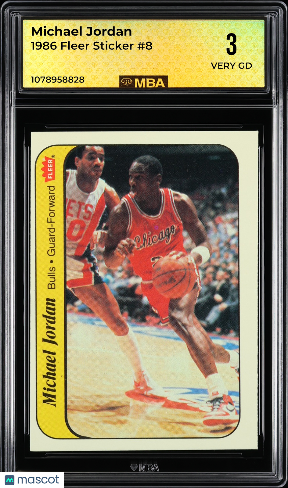 1986 Fleer Sticker Michael Jordan #8 MBA 3 RC