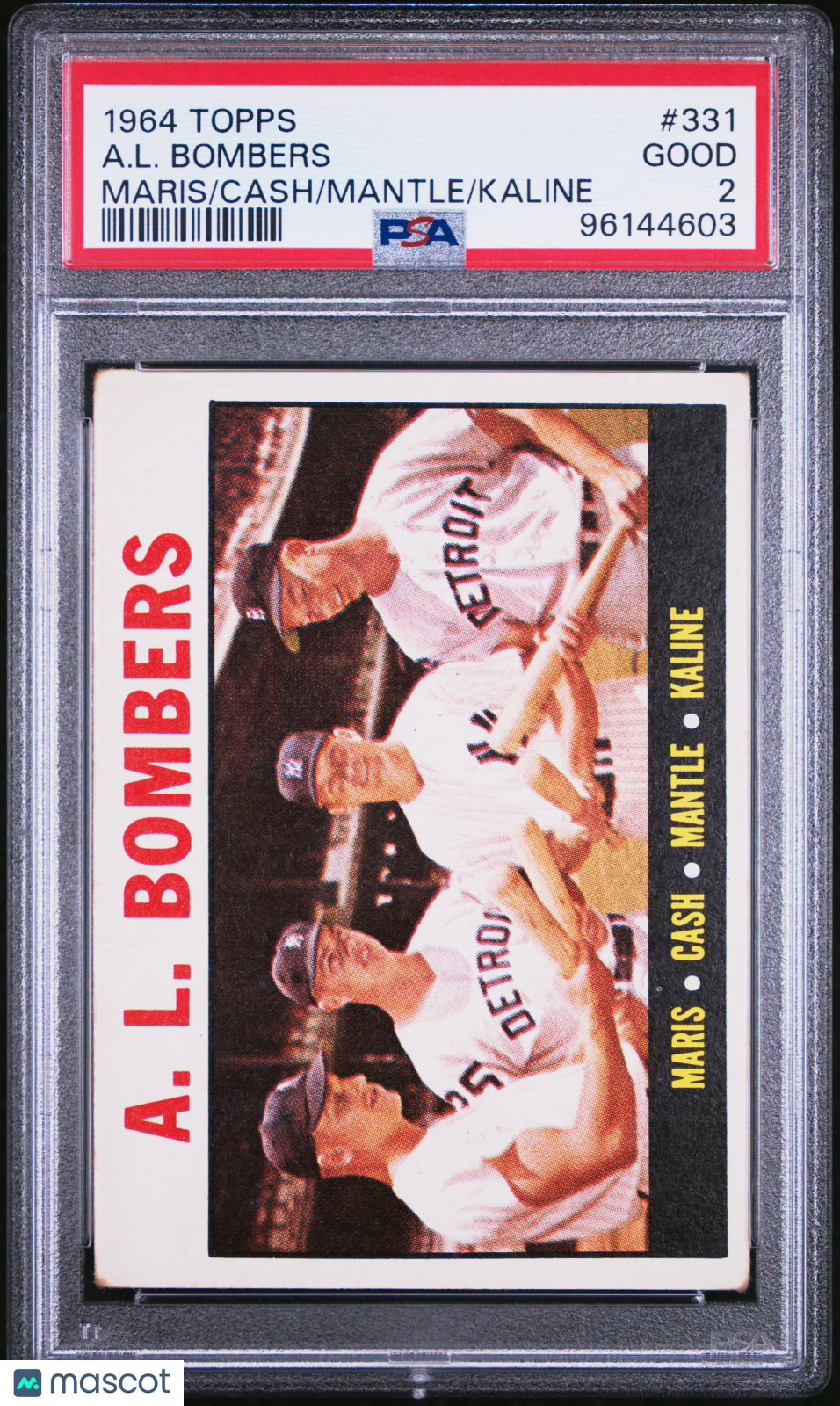 1964 Topps A. L. Bombers #331 Maris Cash Mantle Kaline PSA 2